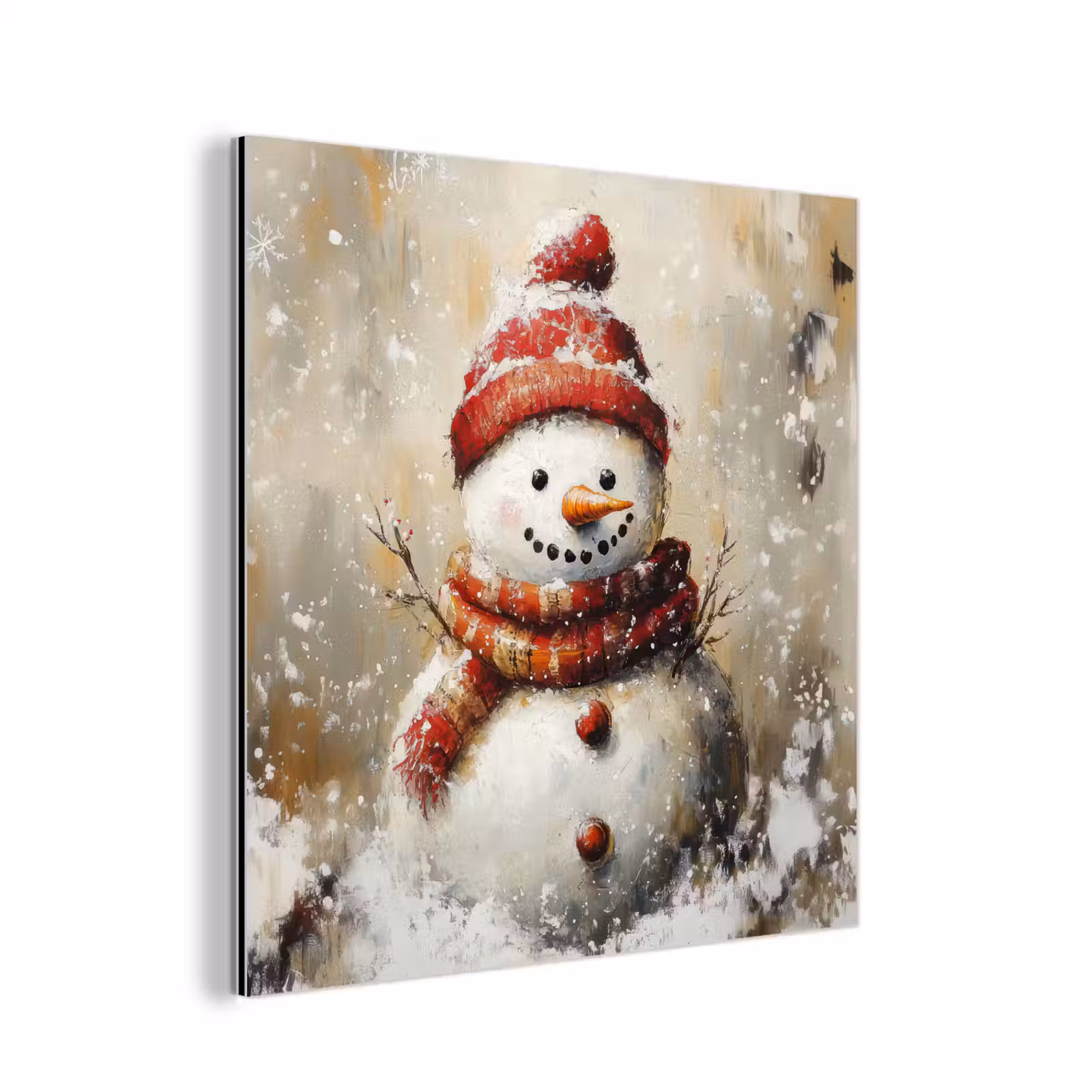 Aluminium schilderij - Sneeuwpop - Winter - Sneeuw - Beige — 1