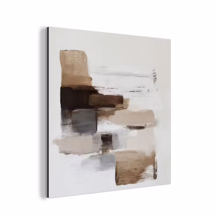 Aluminium schilderij - Penseelstreken - Balans - Beige - Bruin — 1