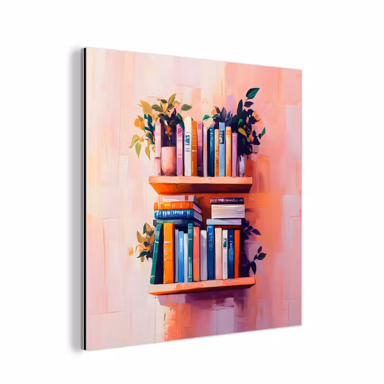 Aluminium schilderij - Planken - Boeken - Bladeren — 1