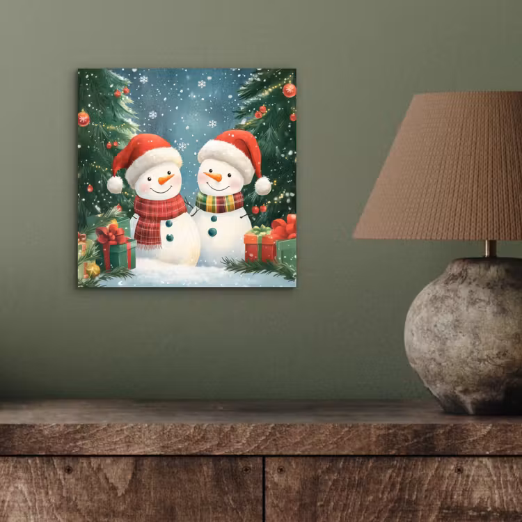Aluminium schilderij - Sneeuwpop - Kerstsneeuw - Groen - Rood — 3