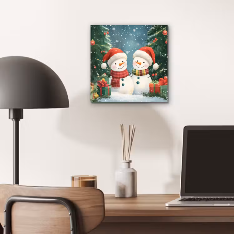 Aluminium schilderij - Sneeuwpop - Kerstsneeuw - Groen - Rood — 6