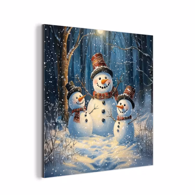Aluminium schilderij - Sneeuwpop - Sneeuw - Winter - Bos — 1