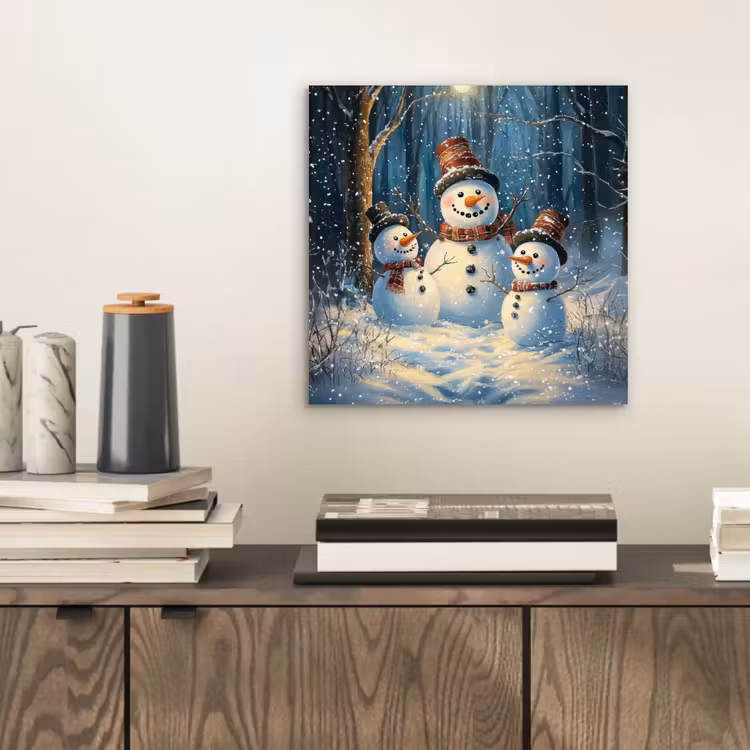 Aluminium schilderij - Sneeuwpop - Sneeuw - Winter - Bos — 2