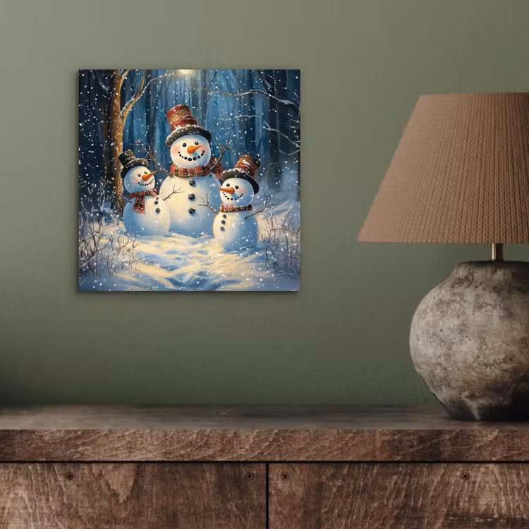 Aluminium schilderij - Sneeuwpop - Sneeuw - Winter - Bos — 3