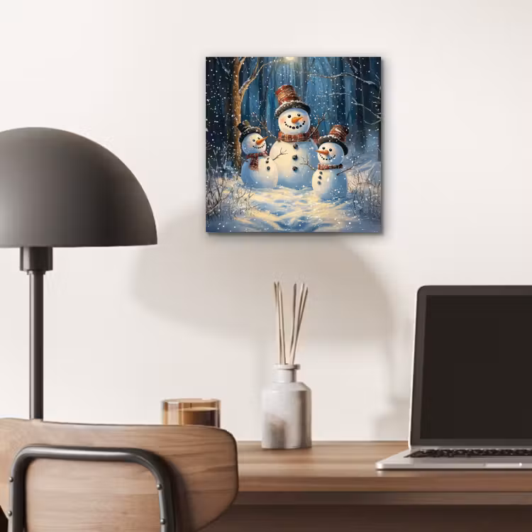 Aluminium schilderij - Sneeuwpop - Sneeuw - Winter - Bos — 6