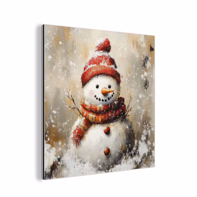 Aluminium schilderij - Sneeuwpop - Winter - Sneeuw - Beige — 1