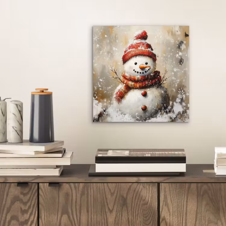 Aluminium schilderij - Sneeuwpop - Winter - Sneeuw - Beige — 2