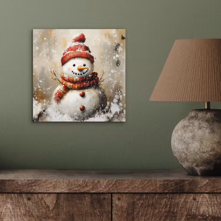 Aluminium schilderij - Sneeuwpop - Winter - Sneeuw - Beige — 3