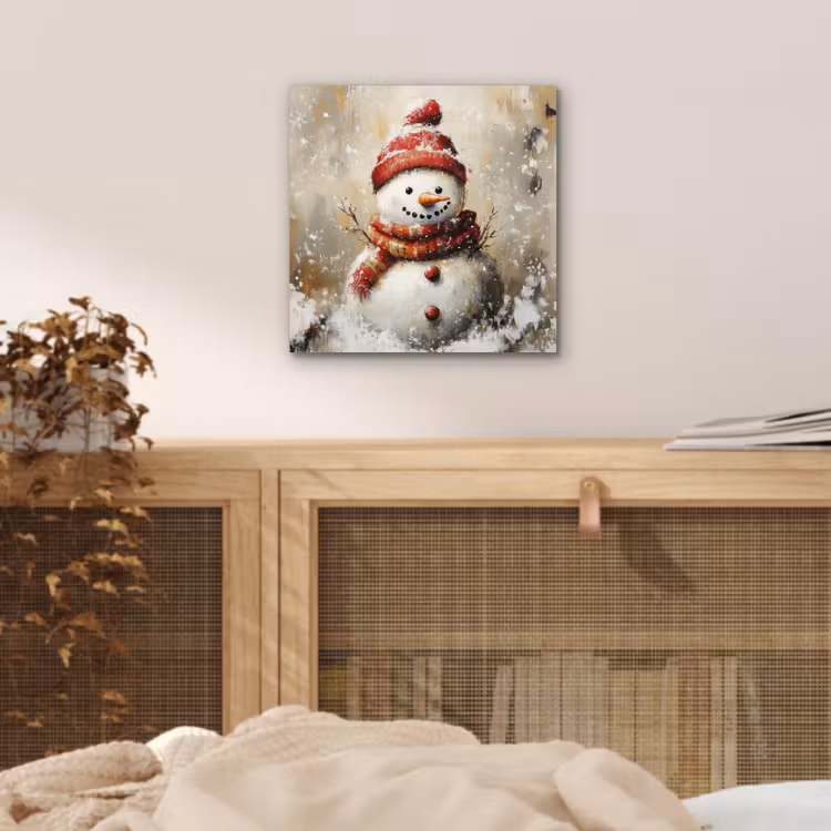 Aluminium schilderij - Sneeuwpop - Winter - Sneeuw - Beige — 4