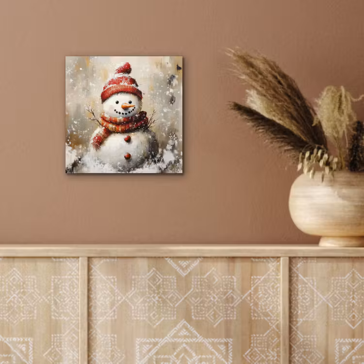 Aluminium schilderij - Sneeuwpop - Winter - Sneeuw - Beige — 5