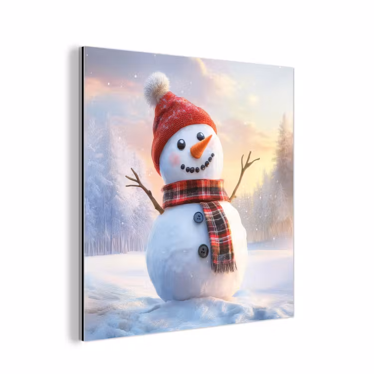 Aluminium schilderij - Sneeuwpop - Zonsondergang - Wit — 1