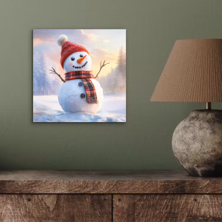 Aluminium schilderij - Sneeuwpop - Zonsondergang - Wit — 3