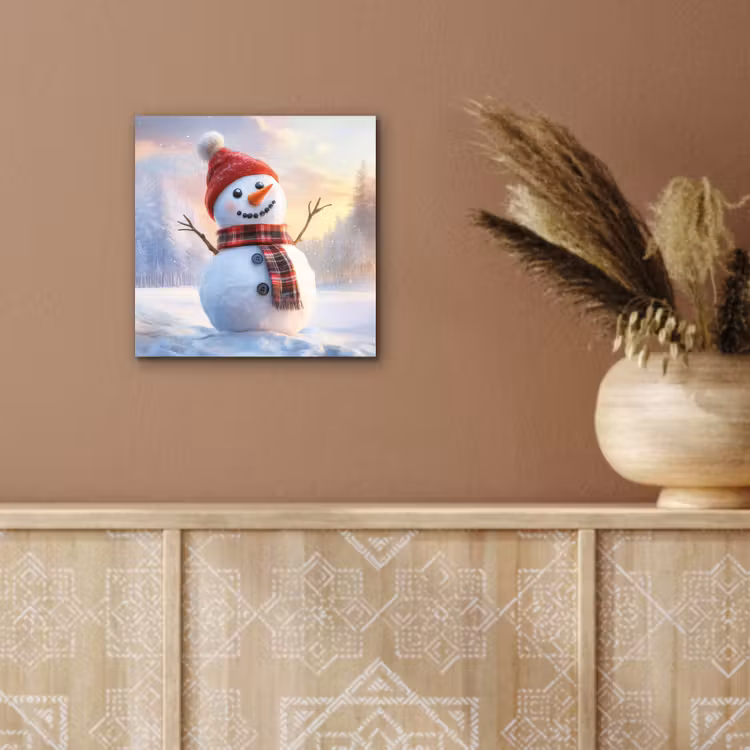 Aluminium schilderij - Sneeuwpop - Zonsondergang - Wit — 5