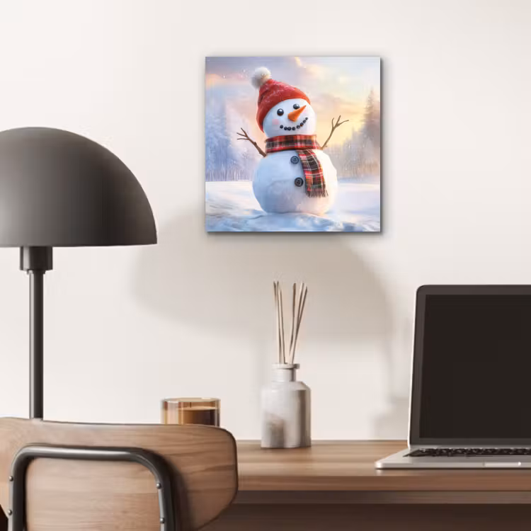 Aluminium schilderij - Sneeuwpop - Zonsondergang - Wit — 6