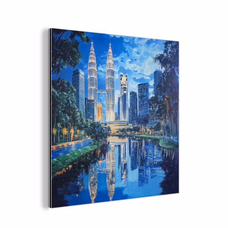 Aluminium schilderij - Stad Kuala Lumpur - Skyline - Wolkenkrabbers - Water — 1