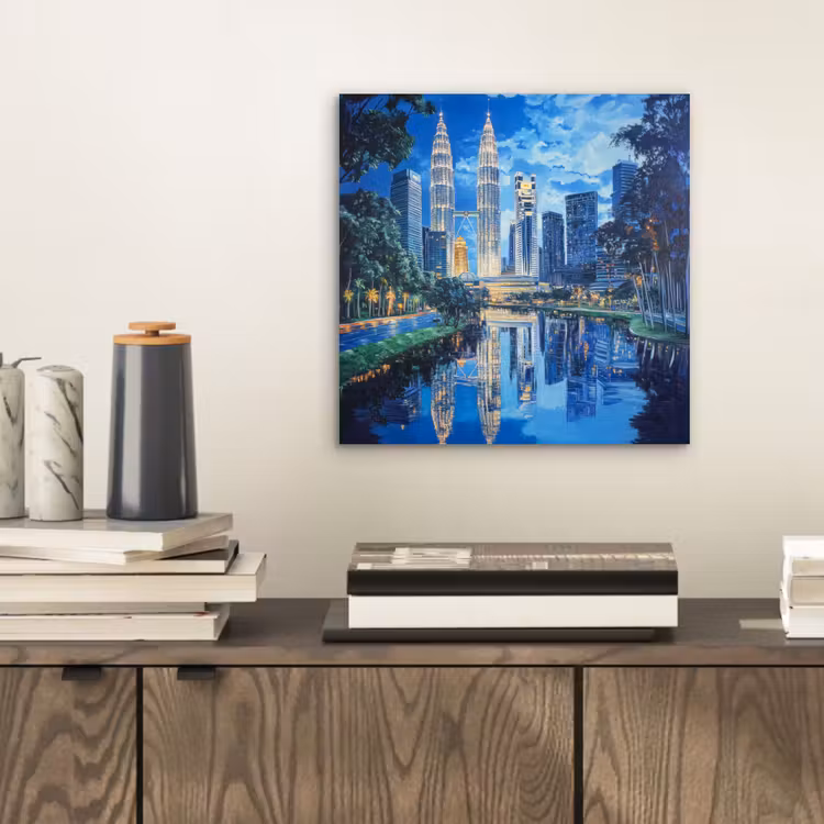 Aluminium schilderij - Stad Kuala Lumpur - Skyline - Wolkenkrabbers - Water — 2