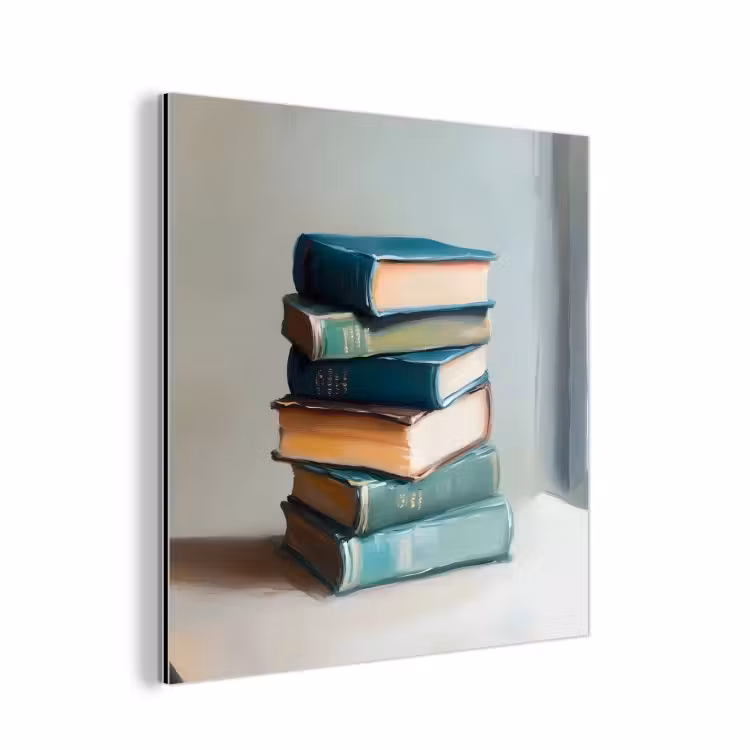 Aluminium schilderij - Stapel - Boeken - Groen - Daglicht — 1