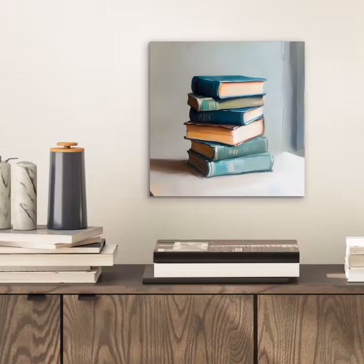 Aluminium schilderij - Stapel - Boeken - Groen - Daglicht — 2