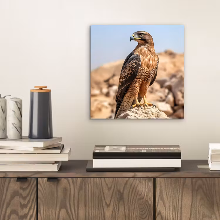 Aluminium schilderij - Valk - Vogel - Rots - Macht — 2