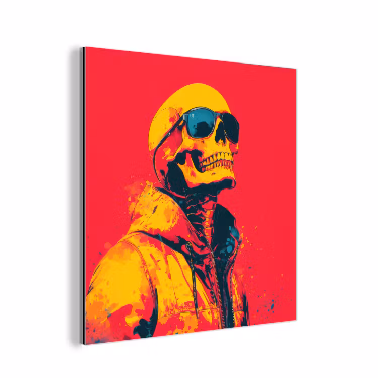 Aluminium schilderij - Zonnebril - Schedel - Jas - Rood — 1