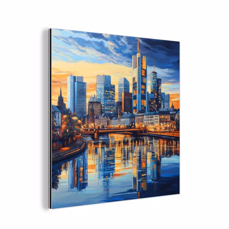 Aluminium schilderij - Zonsondergang Frankfurt - Stad - Skyline - Water — 1