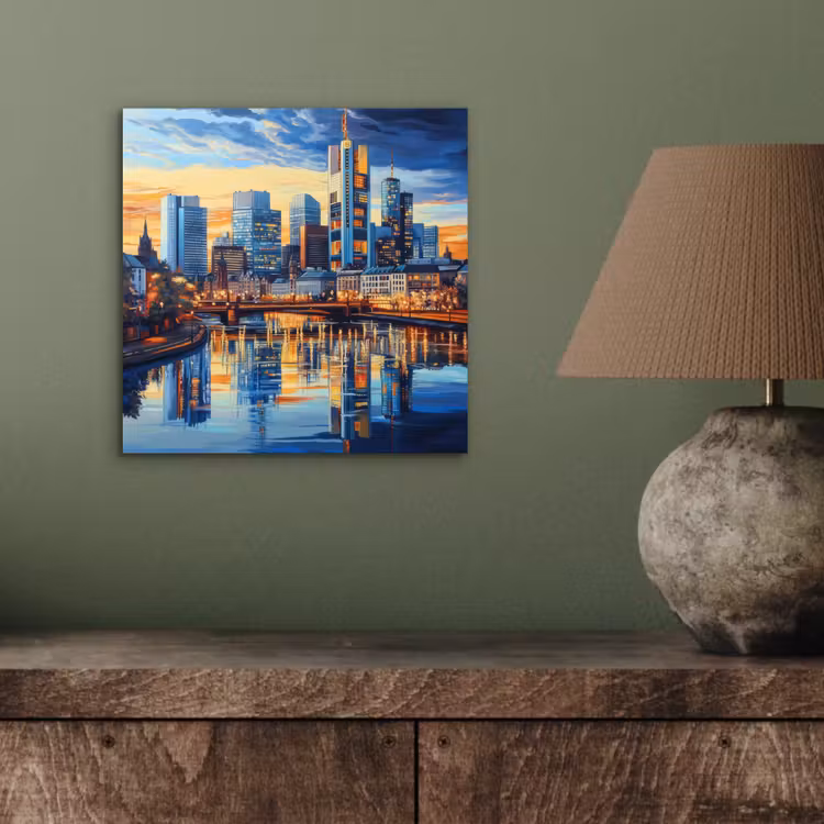 Aluminium schilderij - Zonsondergang Frankfurt - Stad - Skyline - Water — 3