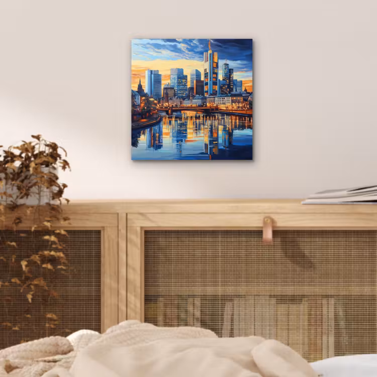 Aluminium schilderij - Zonsondergang Frankfurt - Stad - Skyline - Water — 4