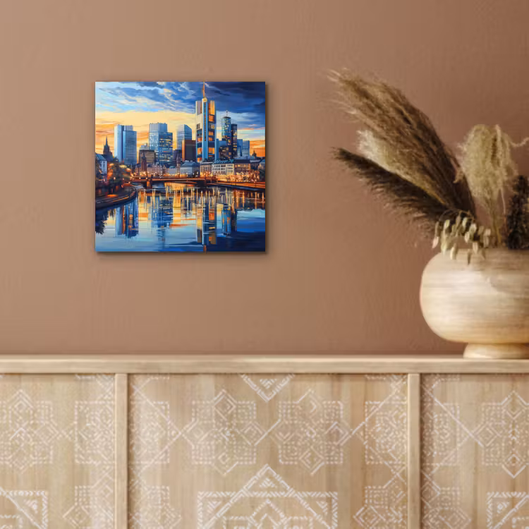 Aluminium schilderij - Zonsondergang Frankfurt - Stad - Skyline - Water — 5