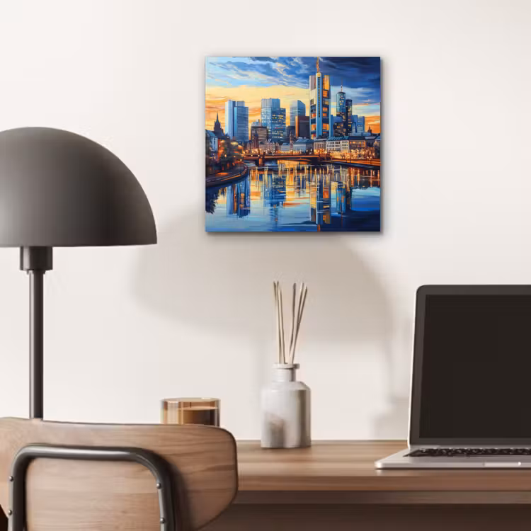 Aluminium schilderij - Zonsondergang Frankfurt - Stad - Skyline - Water — 6