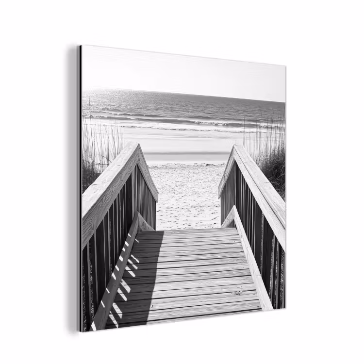 Aluminium schilderij - Loopbrug - Hout - Strand - Zee — 1