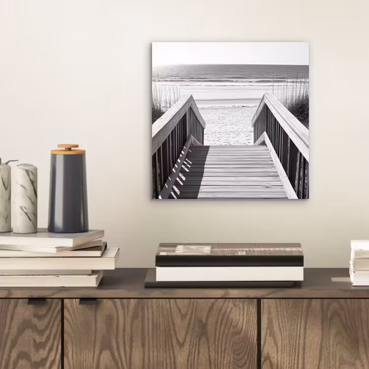 Aluminium schilderij - Loopbrug - Hout - Strand - Zee — 2