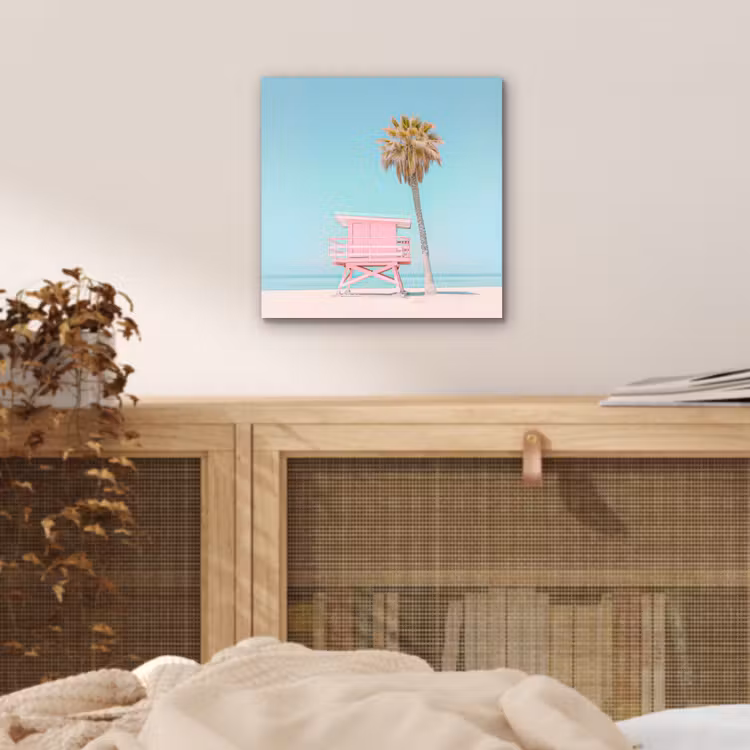 Aluminium schilderij - Palmboom - Strandhuis - Roze — 4