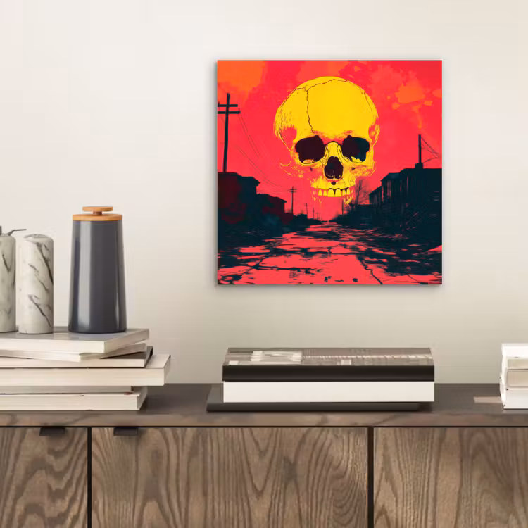 Aluminium schilderij - Straat - Verlaten - Schedel - Geel — 2