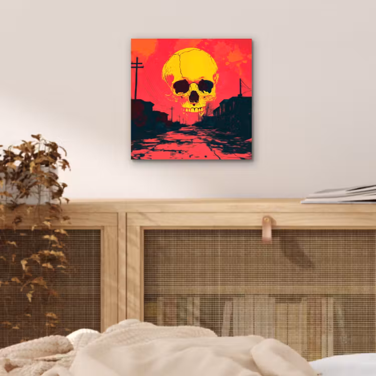 Aluminium schilderij - Straat - Verlaten - Schedel - Geel — 4