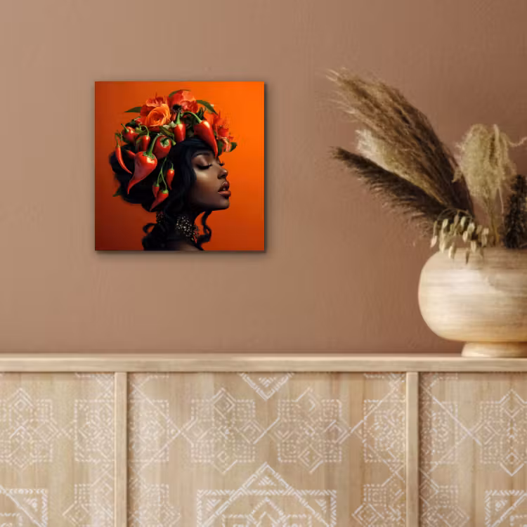 Aluminium schilderij - Vrouw - Chilipepers - Pepers - Bloemen — 5