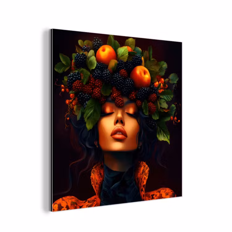 Aluminium schilderij - Vrouw - Zwart - Bessen - Bramen - Appels — 1
