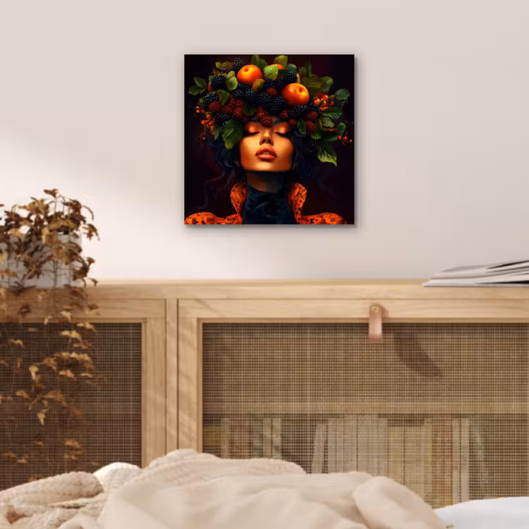 Aluminium schilderij - Vrouw - Zwart - Bessen - Bramen - Appels — 4