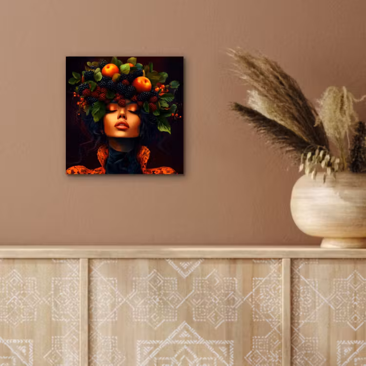 Aluminium schilderij - Vrouw - Zwart - Bessen - Bramen - Appels — 5
