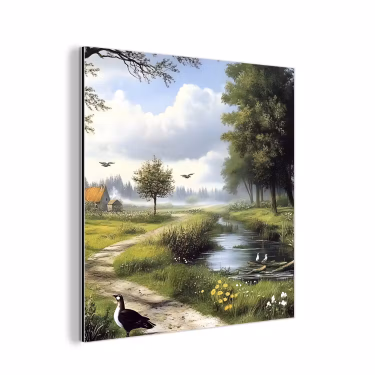 Aluminium schilderij - Zandpad - Groen landschap - Water — 1