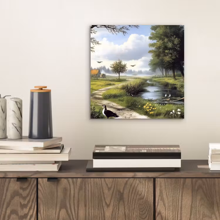 Aluminium schilderij - Zandpad - Groen landschap - Water — 2