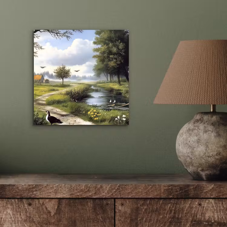 Aluminium schilderij - Zandpad - Groen landschap - Water — 3