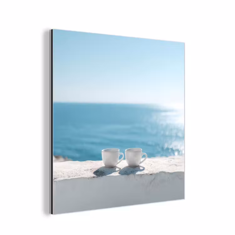 Aluminium schilderij - Zee - Koffiekopjes - Zomers — 1