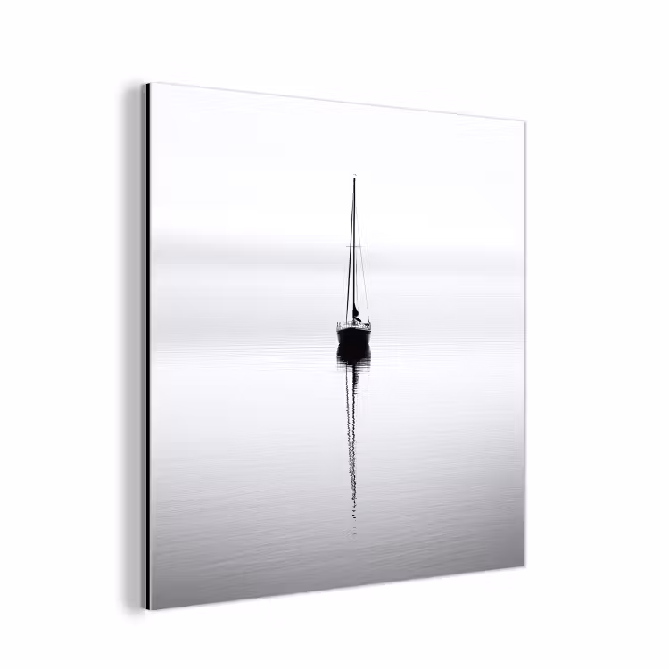 Aluminium schilderij - Zeilboot - Zwart - Water - Silhouet — 1