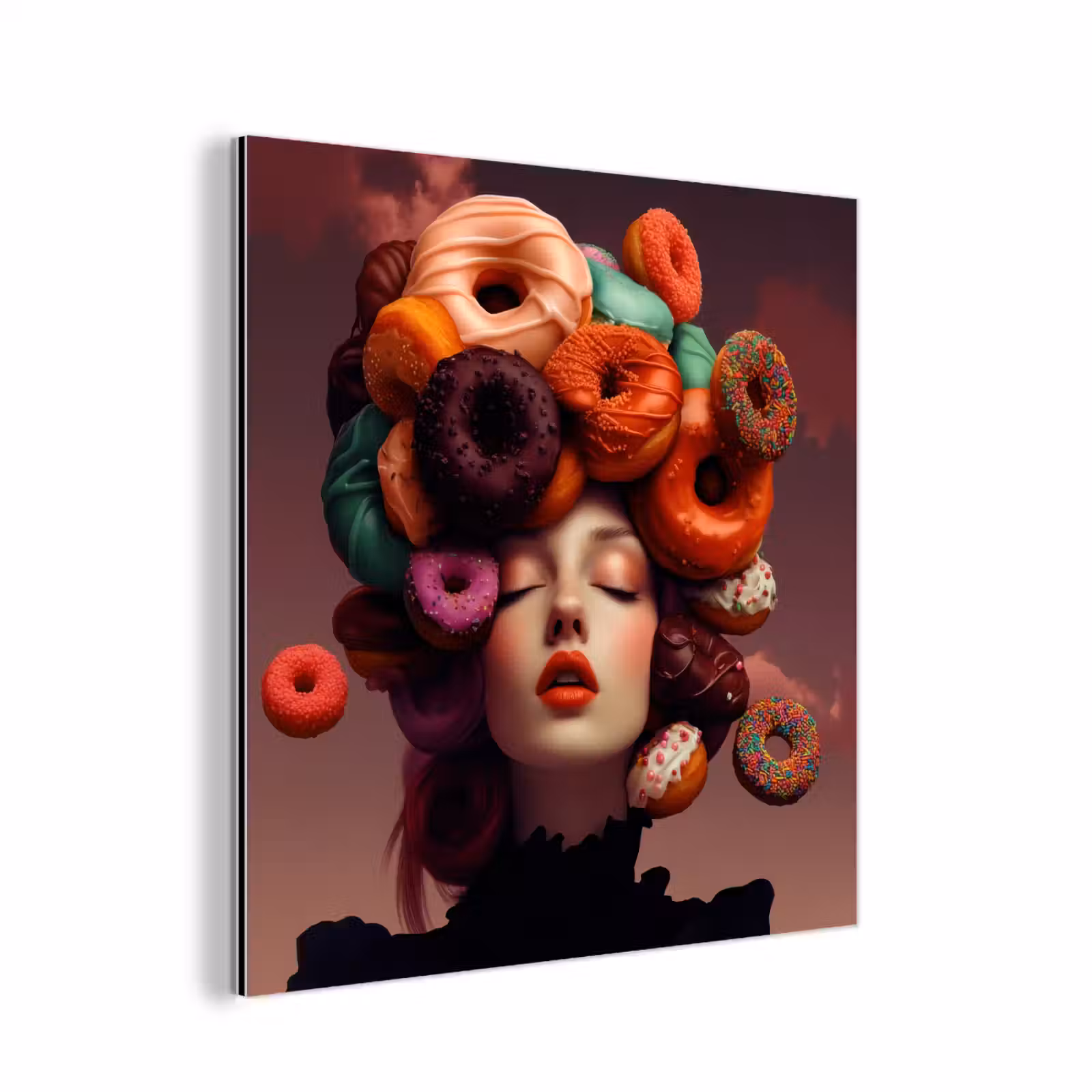 Aluminium schilderij - Vrouw - Donuts - Kleurrijk — 1