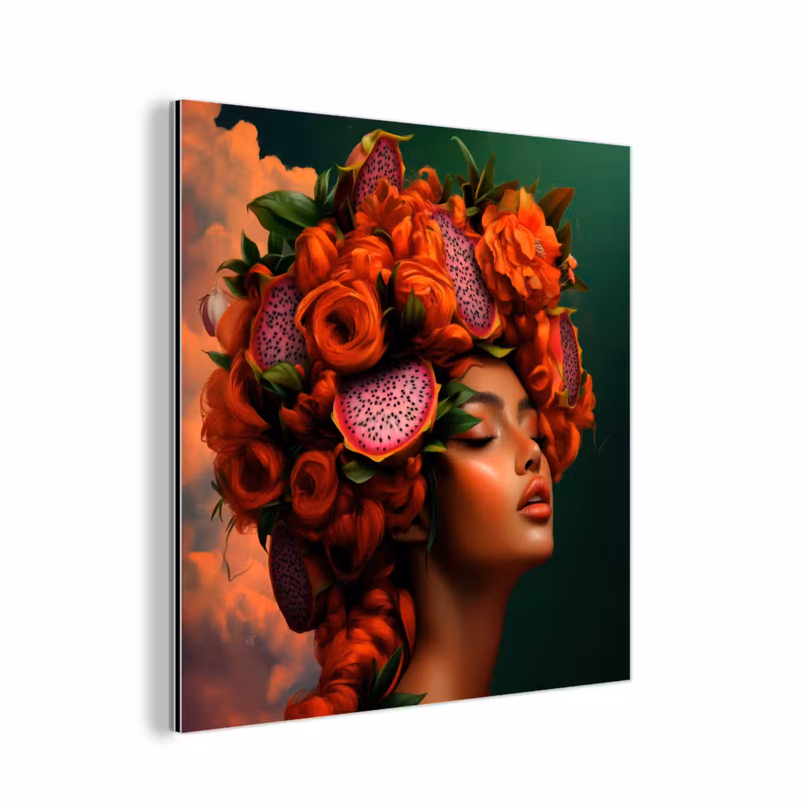 Aluminium schilderij - Vrouw - Drankenfruit - Rozen — 1