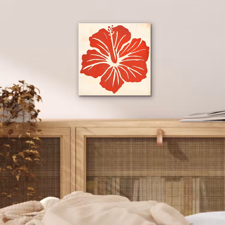 Aluminium schilderij - Rode hibiscusbloem - Textuur achtergrond - Beige — 4