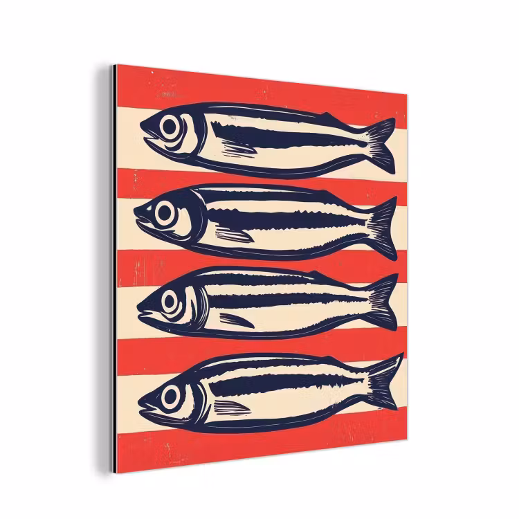 Aluminium schilderij - Sardines - Rood en beige strepen — 1