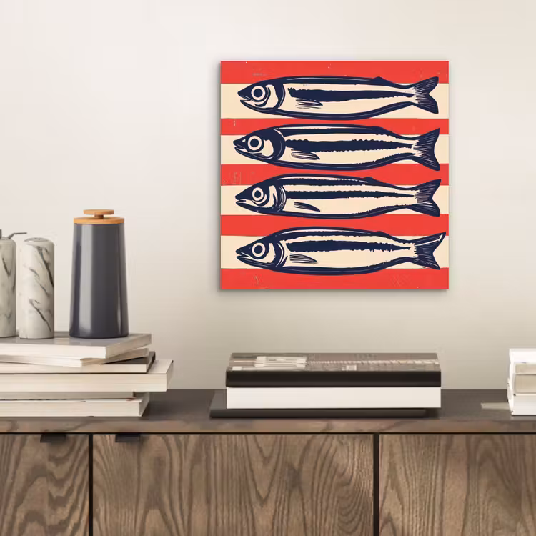 Aluminium schilderij - Sardines - Rood en beige strepen — 2