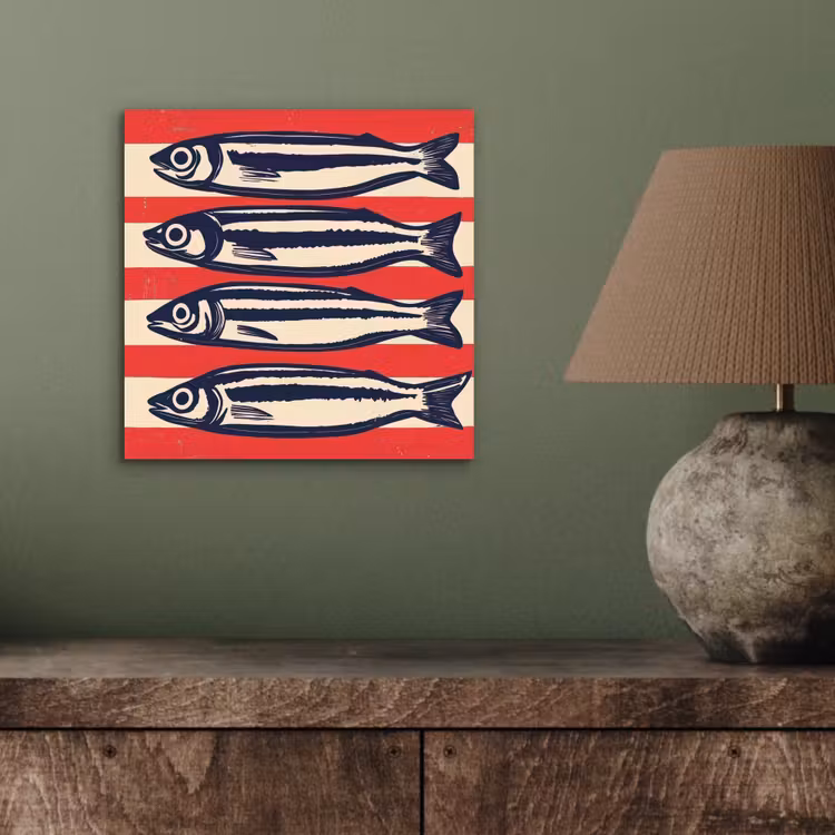 Aluminium schilderij - Sardines - Rood en beige strepen — 3