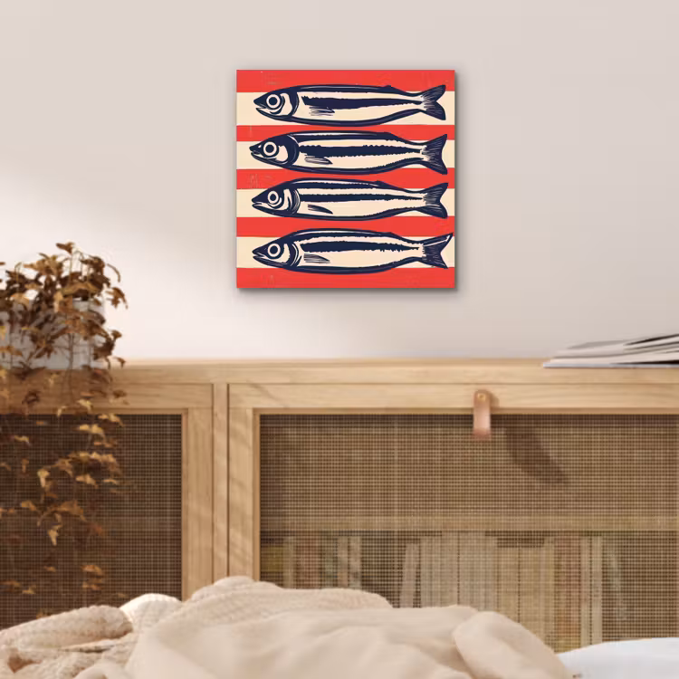 Aluminium schilderij - Sardines - Rood en beige strepen — 4
